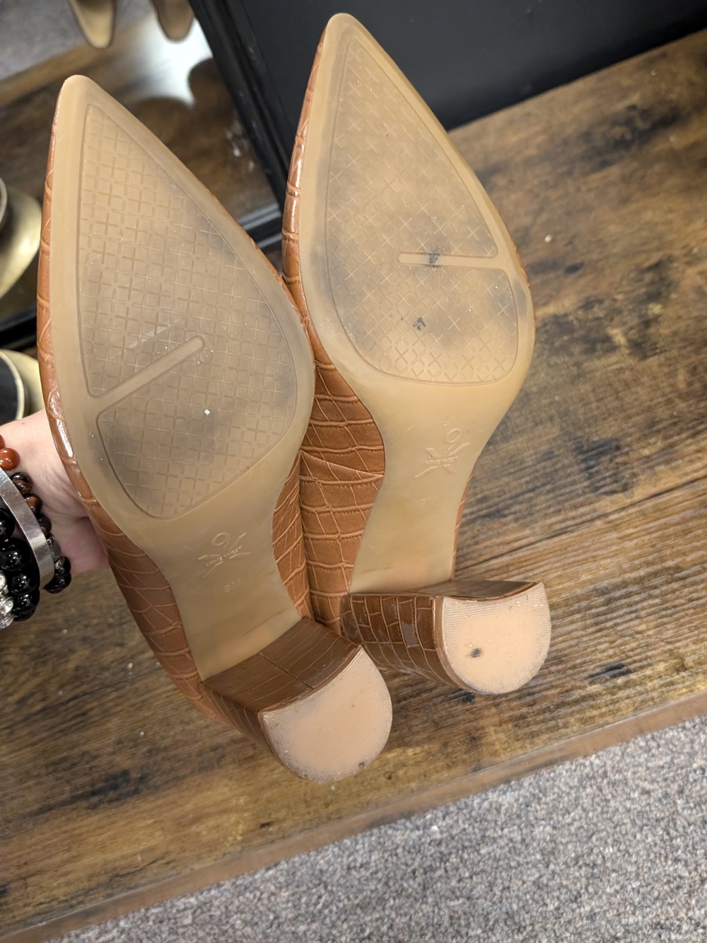 Nine West Brown Croc-Embossed Pointed Toe Pumps - Picture 9 of 11